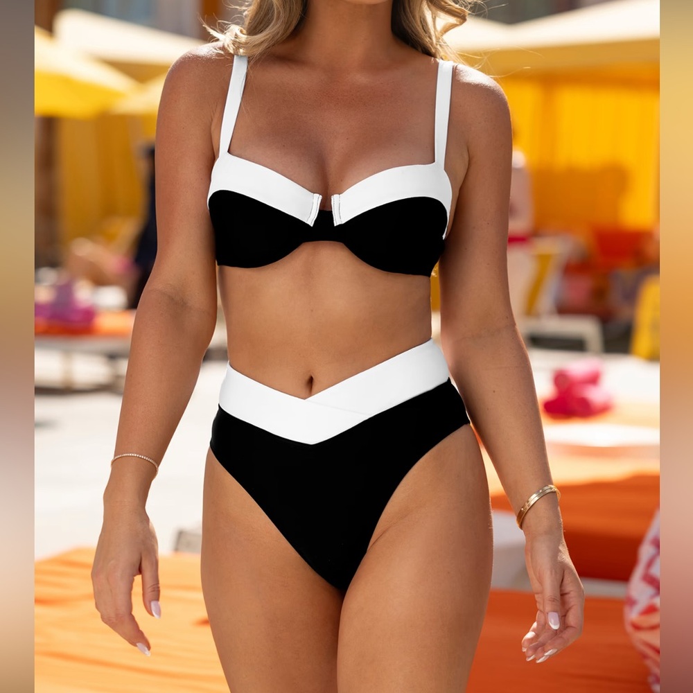Black and White Color Block Women’s Bikini